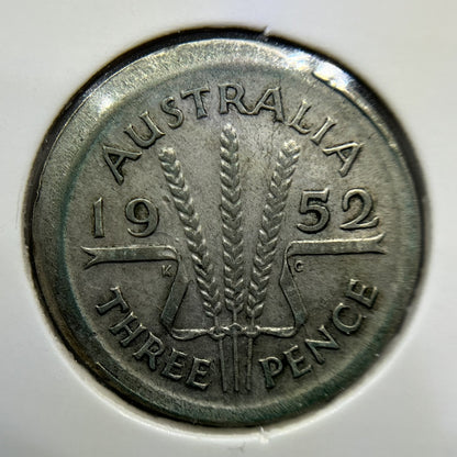 1952 Threepence Error Coin - Broad Strike Misstrike Fine - Silver George VI