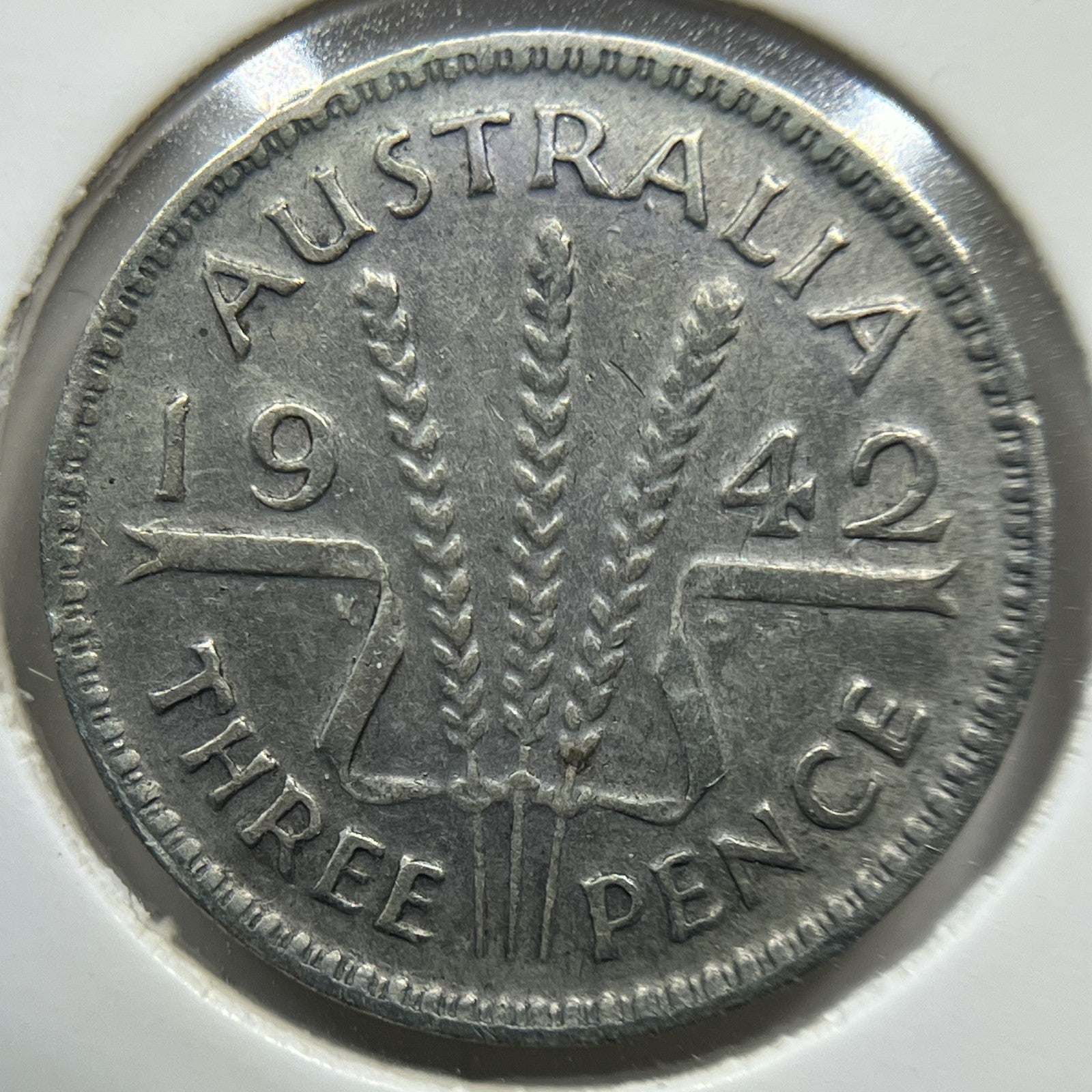 1942 m Threepence Coin - Fine - Key Date Silver George VI