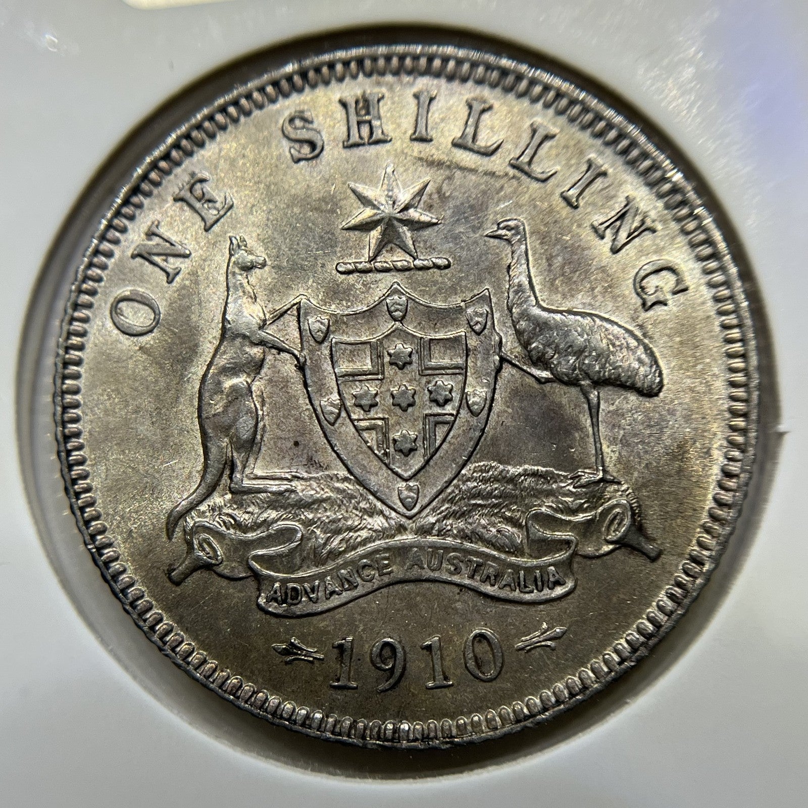 1910 Shilling Coin - Uncirculated patchy tone  - Edward VII Silver Predecimal