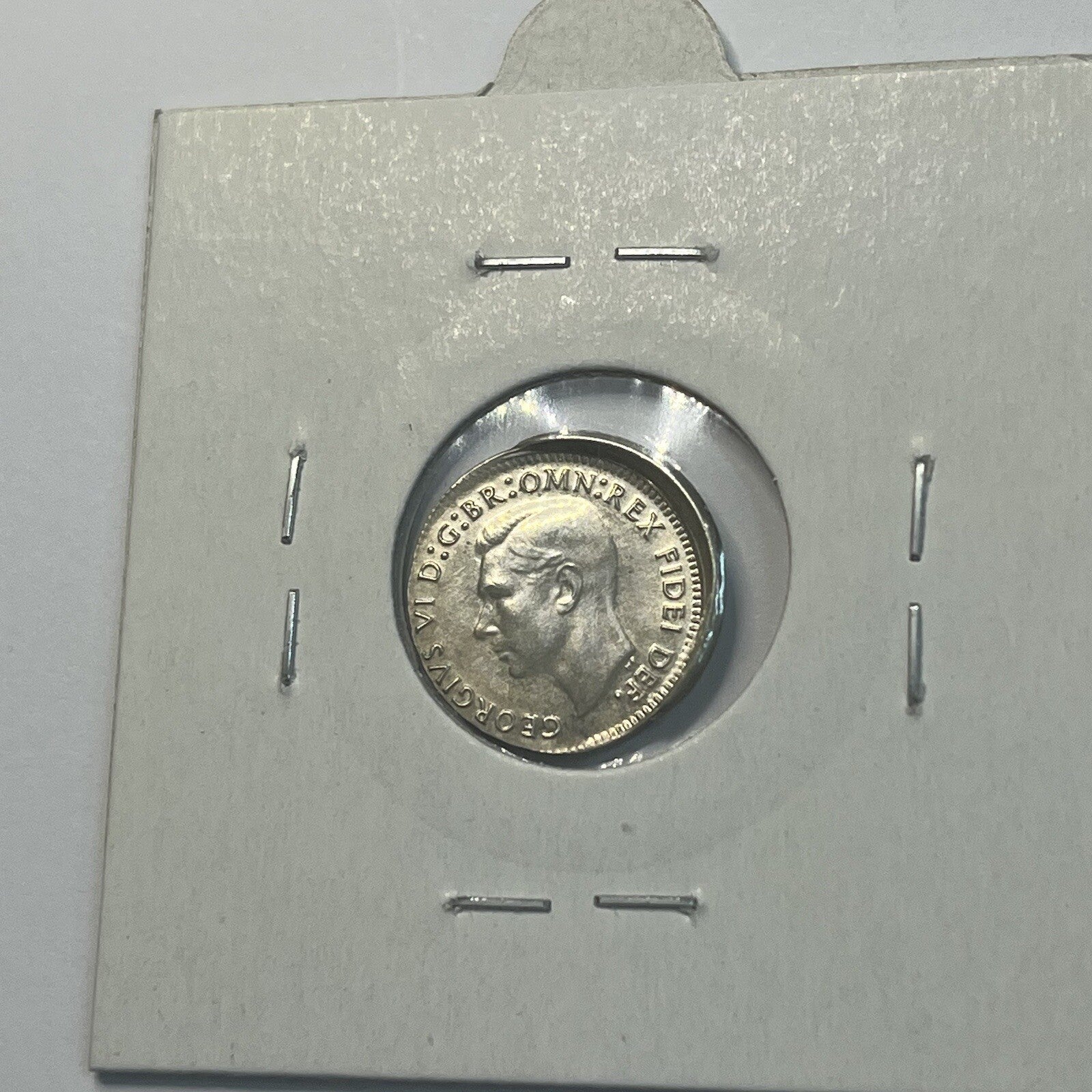 1949 Threepence Coin - Off Centre Misstrike Error HUGE LIP Struck out of Collar