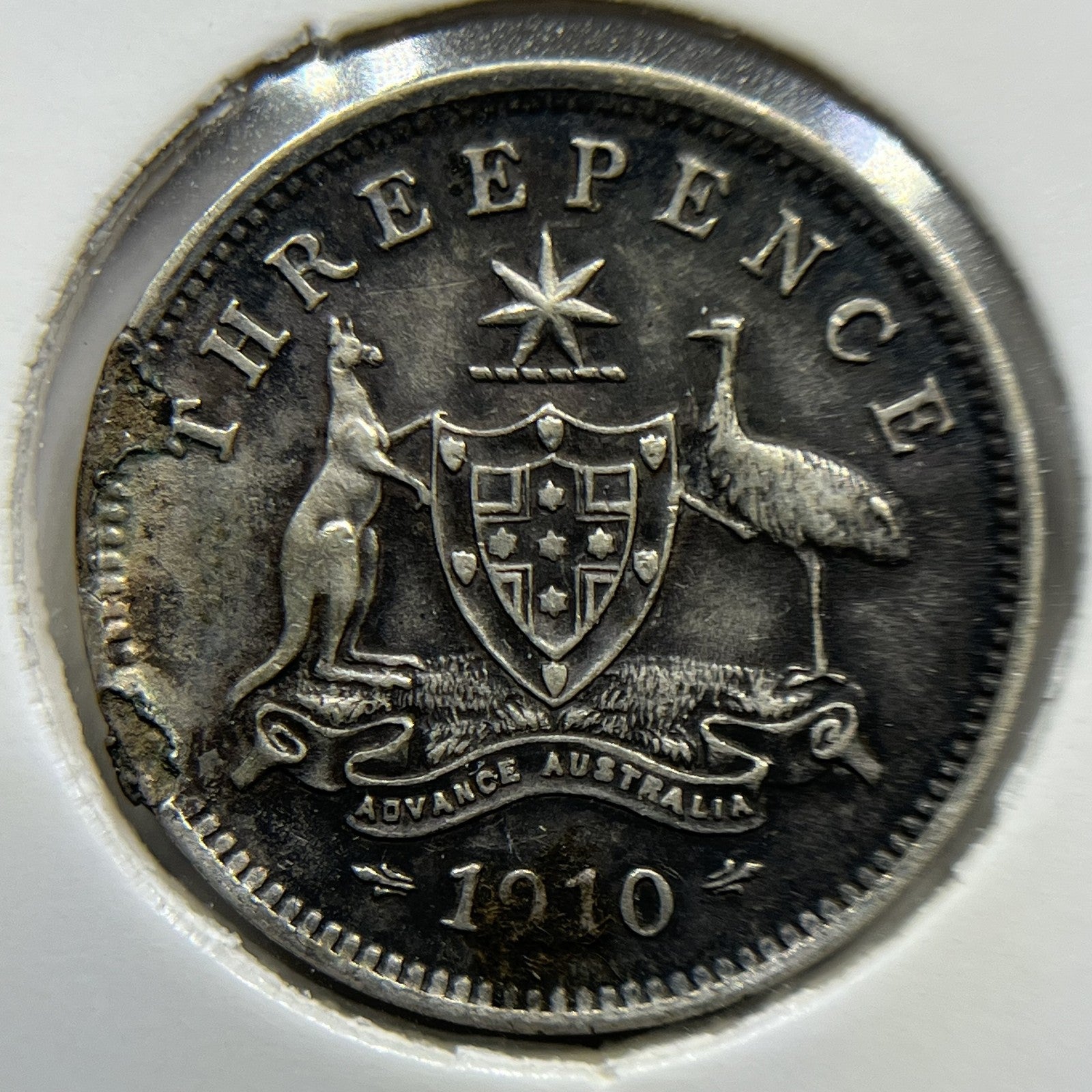 1910 Threepence Coin - good Very Fine Damaged - Edward VII Silver
