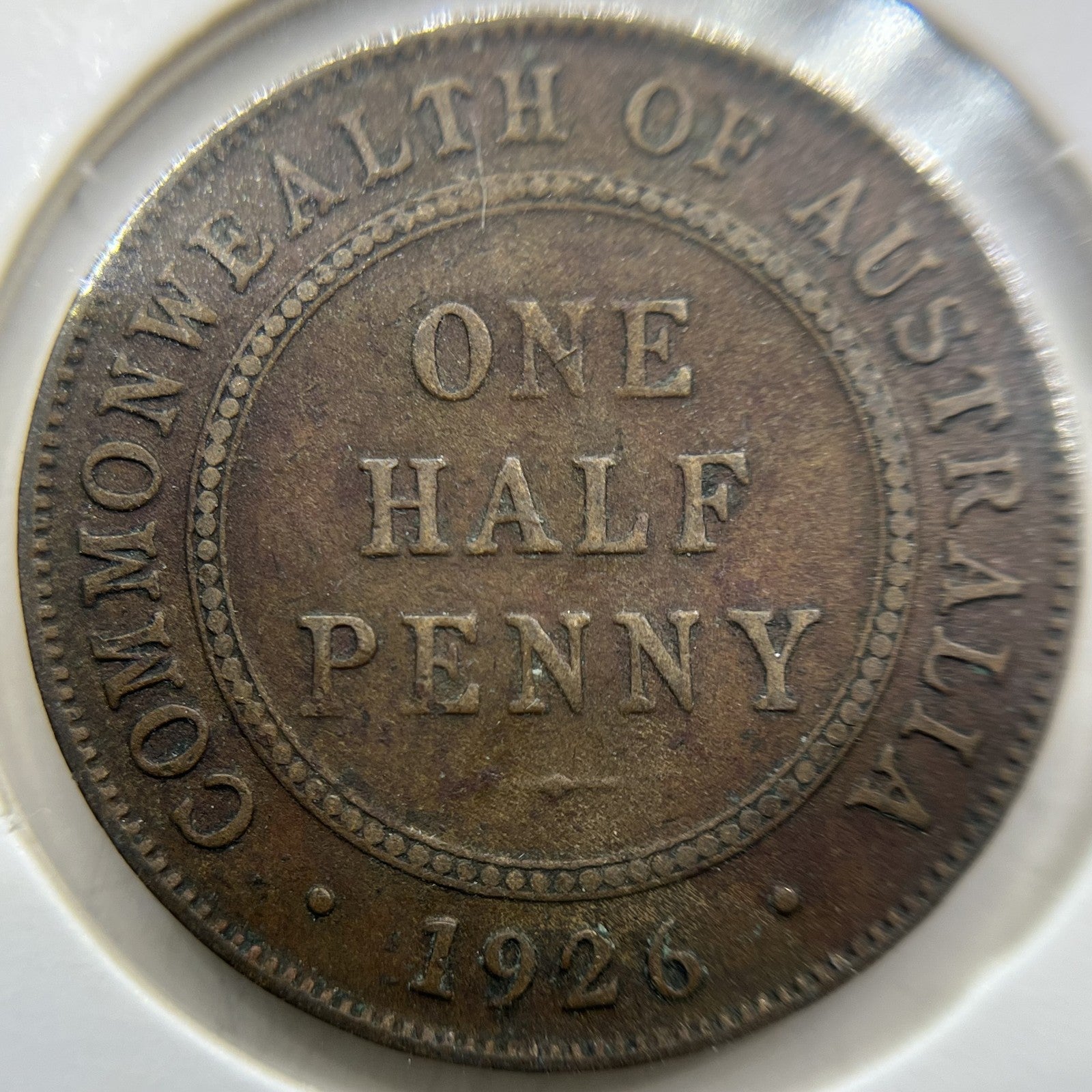 1926 Half Penny Error Coin - Half Moon VG - Predecimal George V