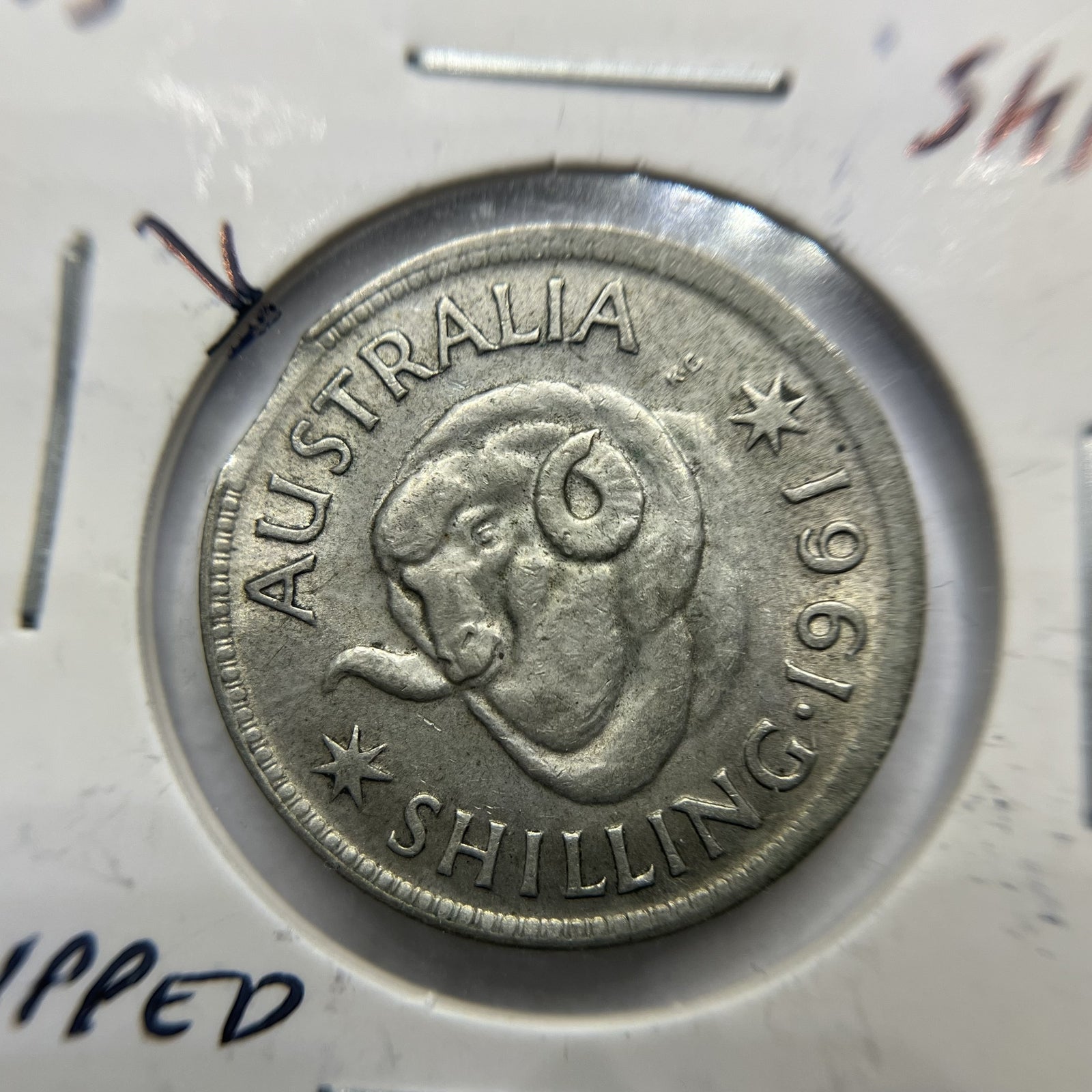 1961 Shilling Error Coin - Clipped Planchet Rim Bite - Silver Elizabeth II