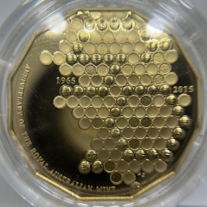 2015 Fifty 50 Cent Coin - Honeycomb - Gold Plated Ex Proof Set