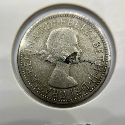 1956 Florin Error Coin - Planchet Flaw - Scarce Elizabeth II Silver