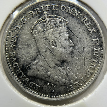 1910 Threepence Coin - good Very Fine Scratched - Silver Edward VI Australia