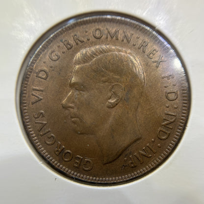 1943 Penny Coin - almost Extremely Fine - George VI Predecimal