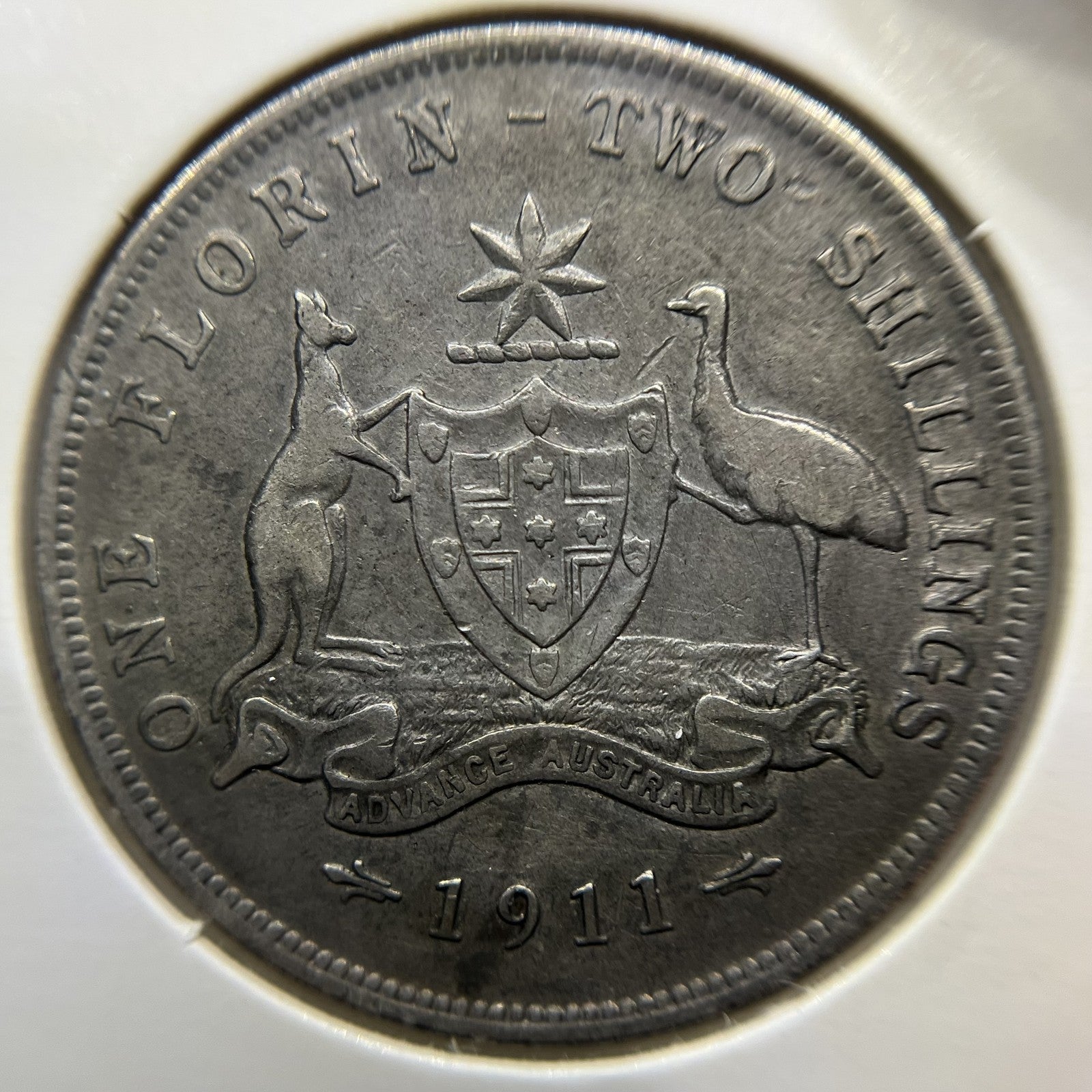 1911 Florin Coin - good Fine or better - Scarce Date George V Silver Predecimal
