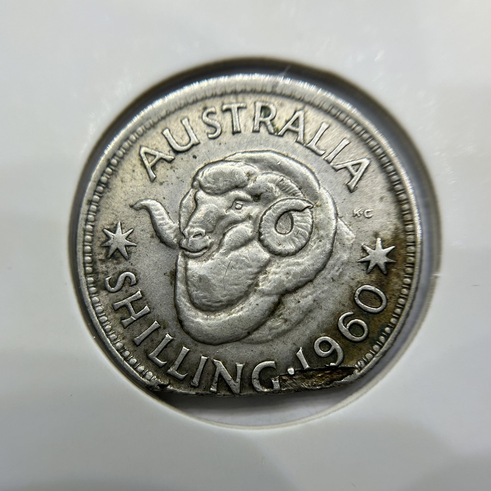 1960 Shilling Error Coin - Ragged Clip Rim Bite - Silver Elizabeth II