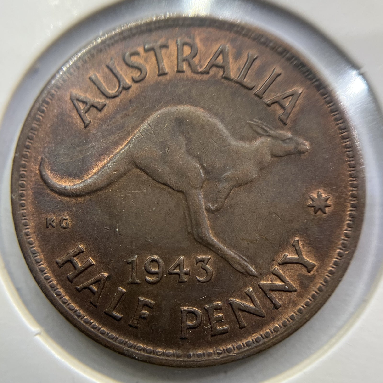 1943 Half Penny Coin - almost Uncirculated - George VI Predecimal Australian