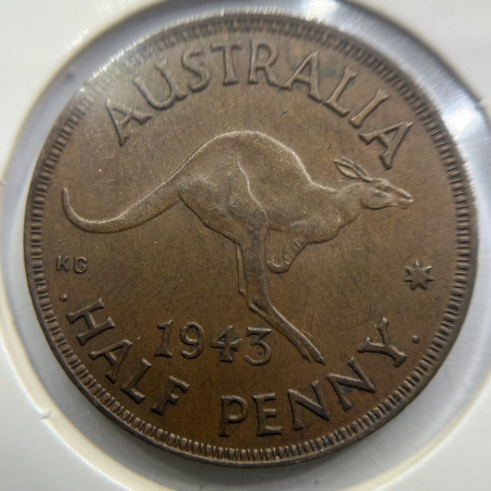 1943 I Half Penny Coin - almost Uncirculated - George VI Predecimal Australian