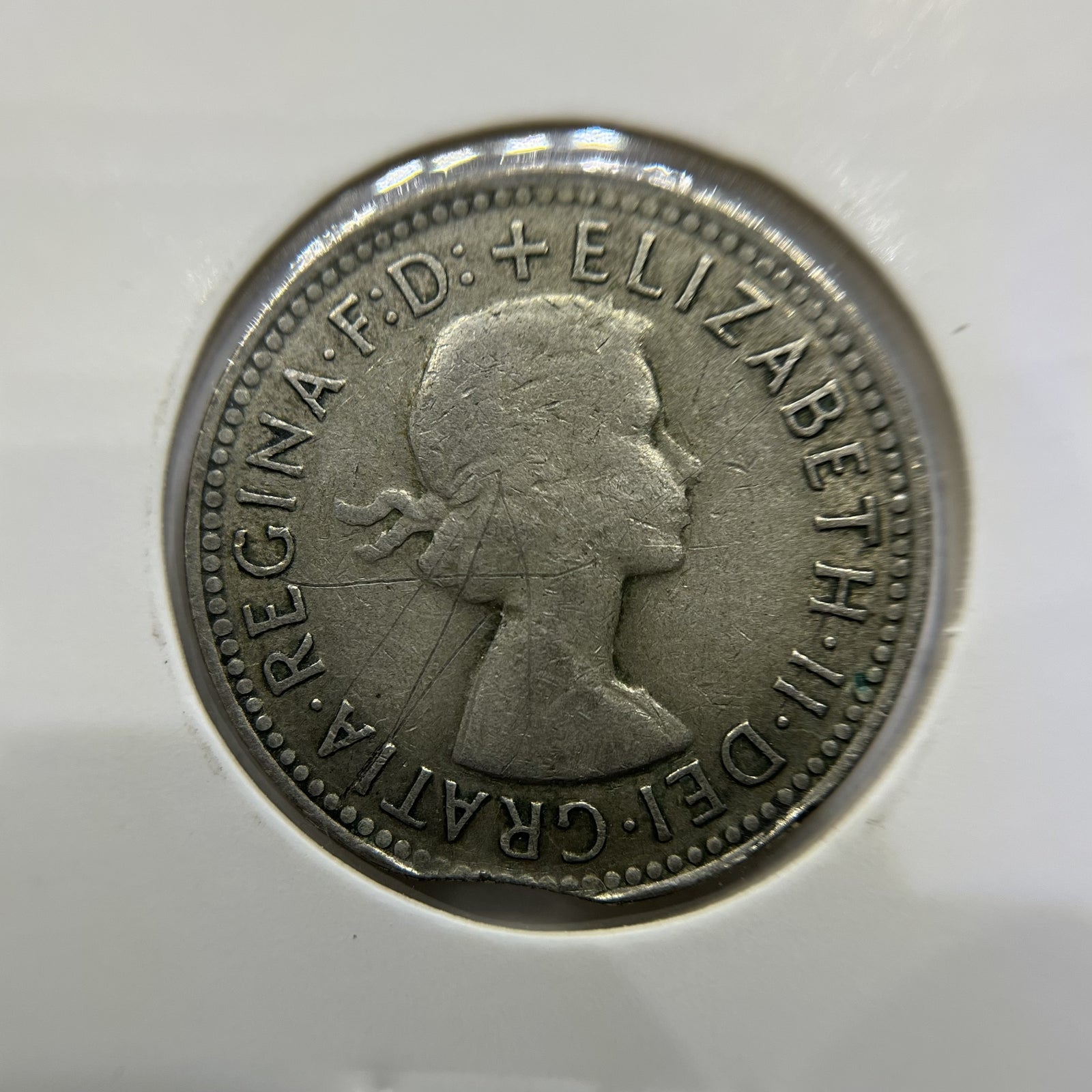 1960 Shilling Error Coin - Clipped Planchet Rim Bite - Silver Elizabeth II