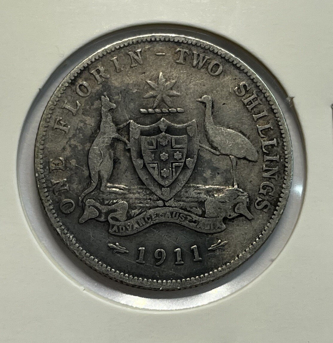 1911 Florin Coin - Very Good - George V Silver Predecimal Scarce Date Australian