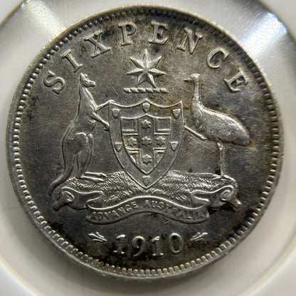 1910 Sixpence Coin - almost Extremely Fine - Silver Edward VII