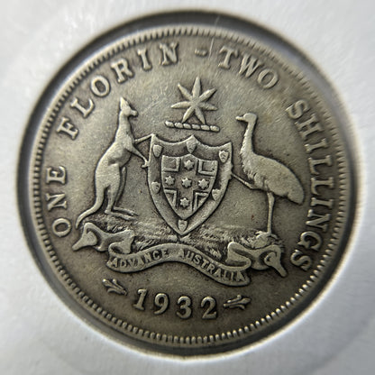 1932 Florin Coin - good Fine - Rare Date George V Silver Predecimal Australian