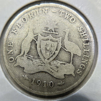 1910 Florin Coin - Very Good - King Edward VII Predecimal Silver