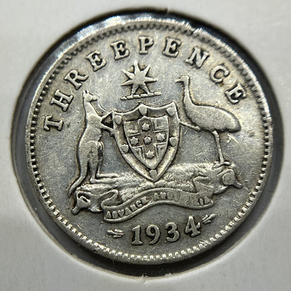 1934/33 Threepence Error Coin - Very Good - George V Overdate Scarce Silver