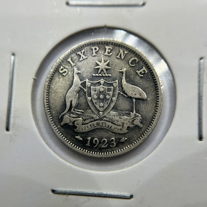 1923 Sixpence Coin - Fine - George V Silver Predecimal Australian