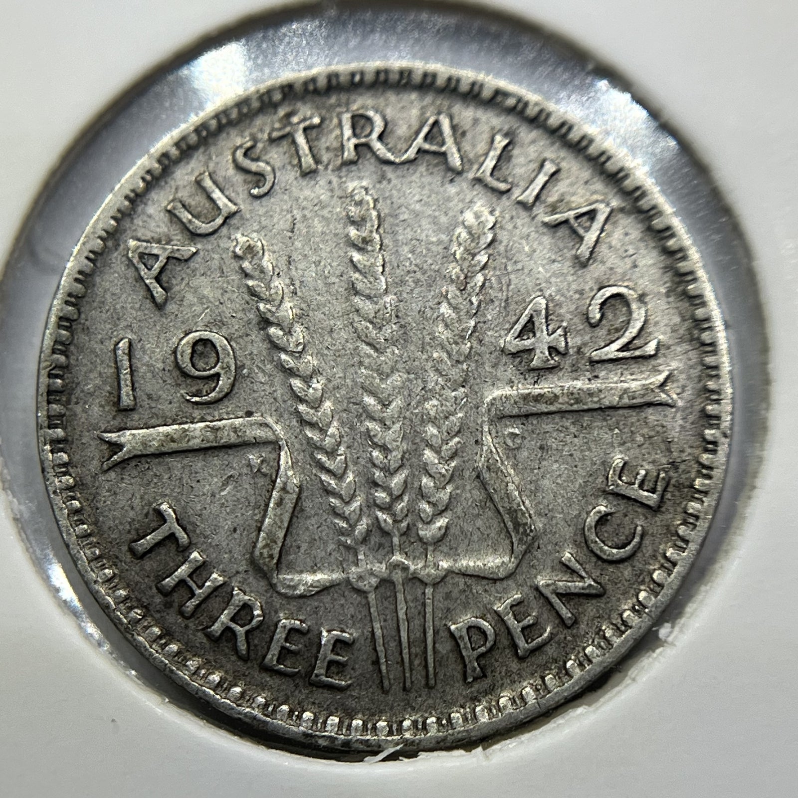 1942 m Threepence Coin - Fine - Key Date Low Mintage George VI Australia