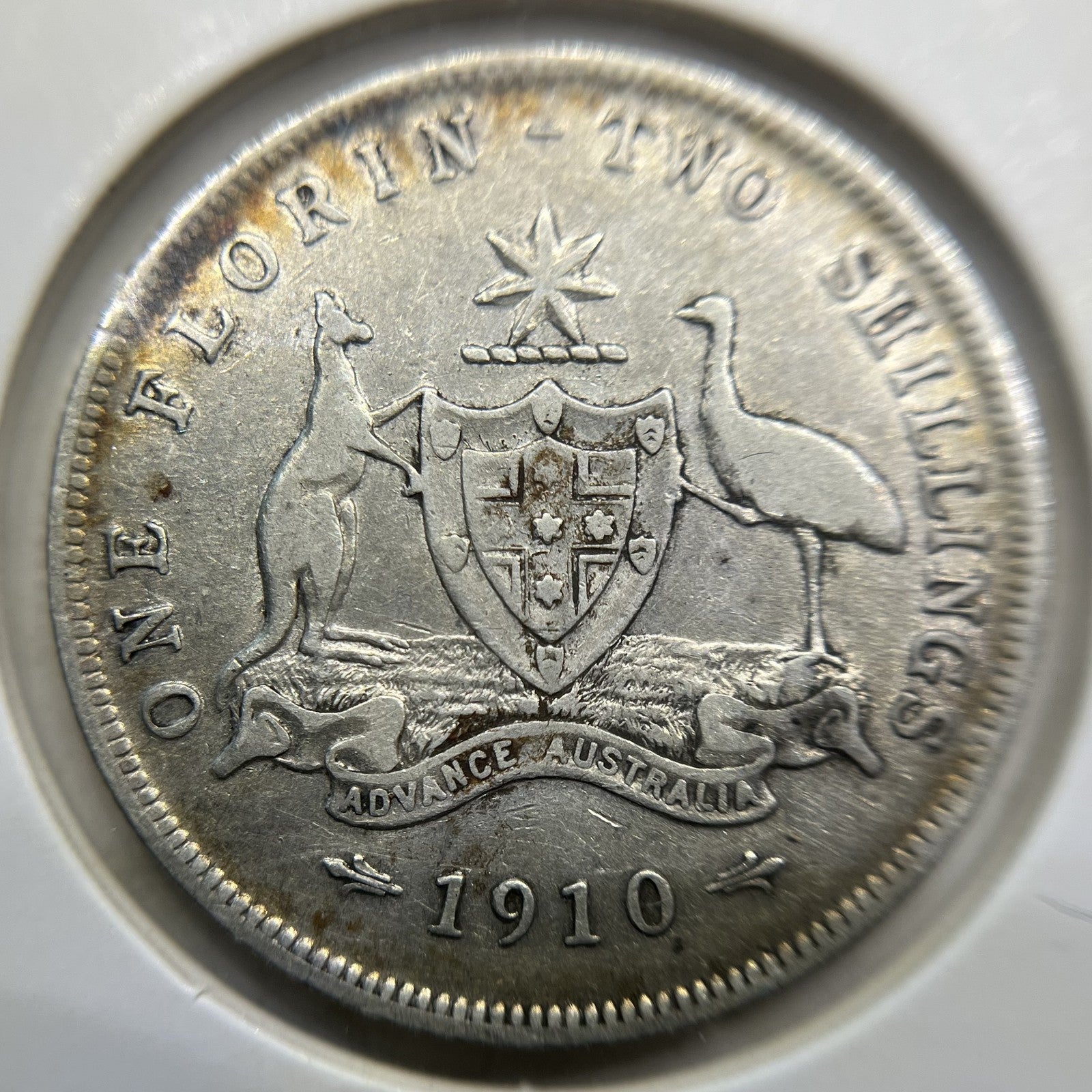 1910 Florin Coin - almost Very Fine - Edward VII Silver Predecimal First Year