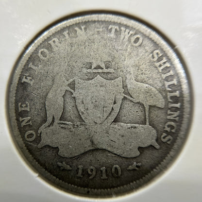 1910 Florin Coin - Good - Edward VII Silver First Year of Issue