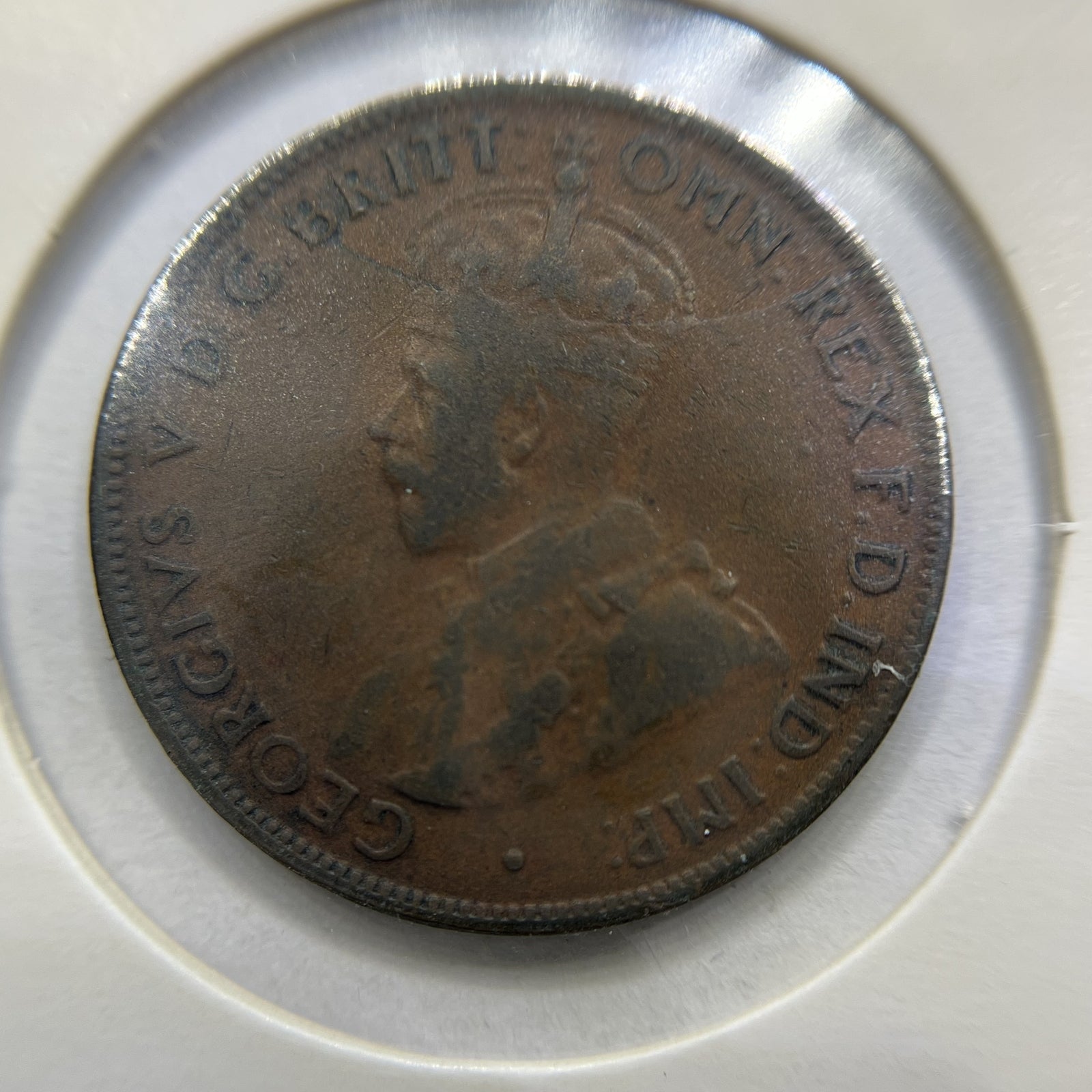 1926 Half Penny Error Coin - Half Moon Fine - Predecimal George V