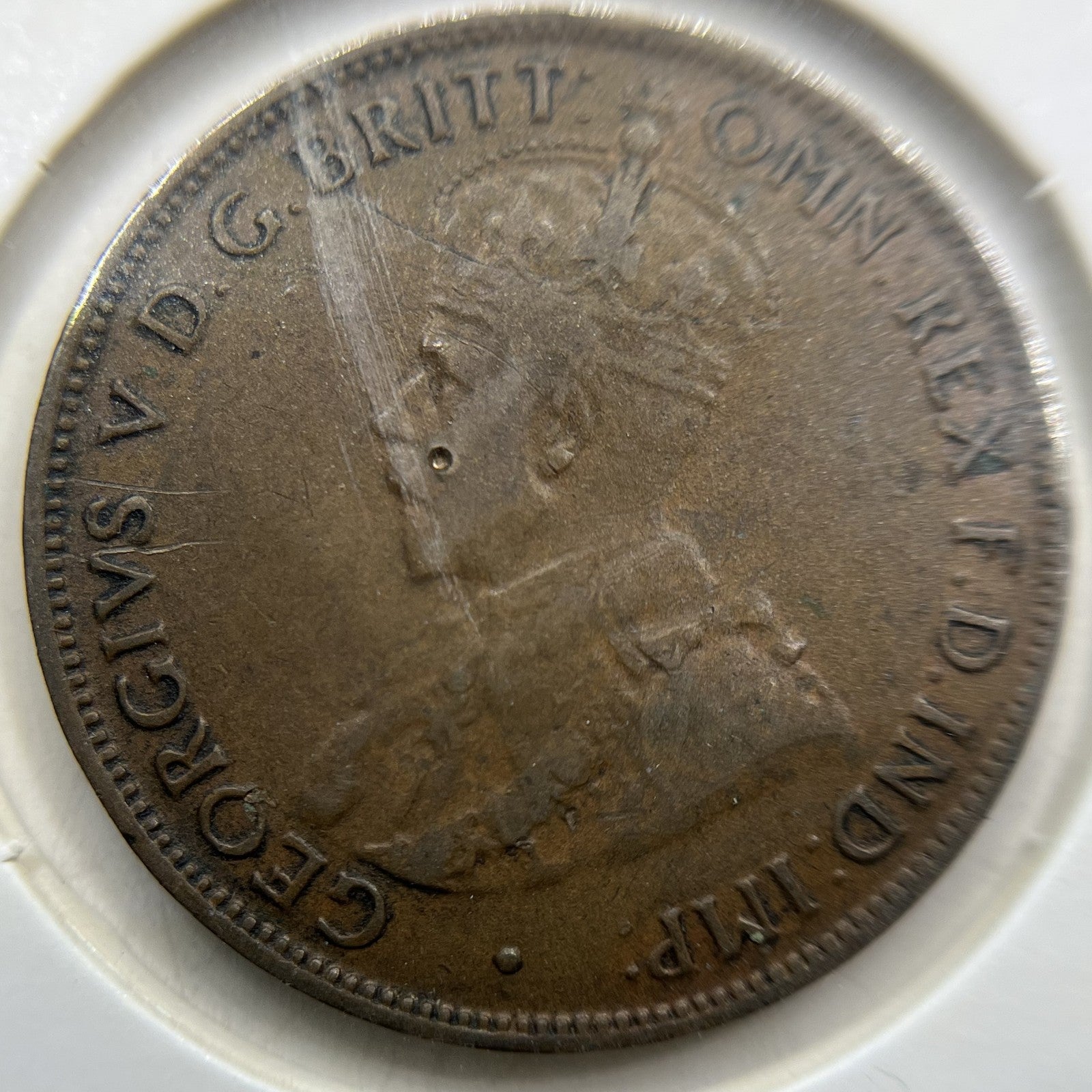 1926 Half Penny Error Coin - Half Moon Fine - Predecimal George V