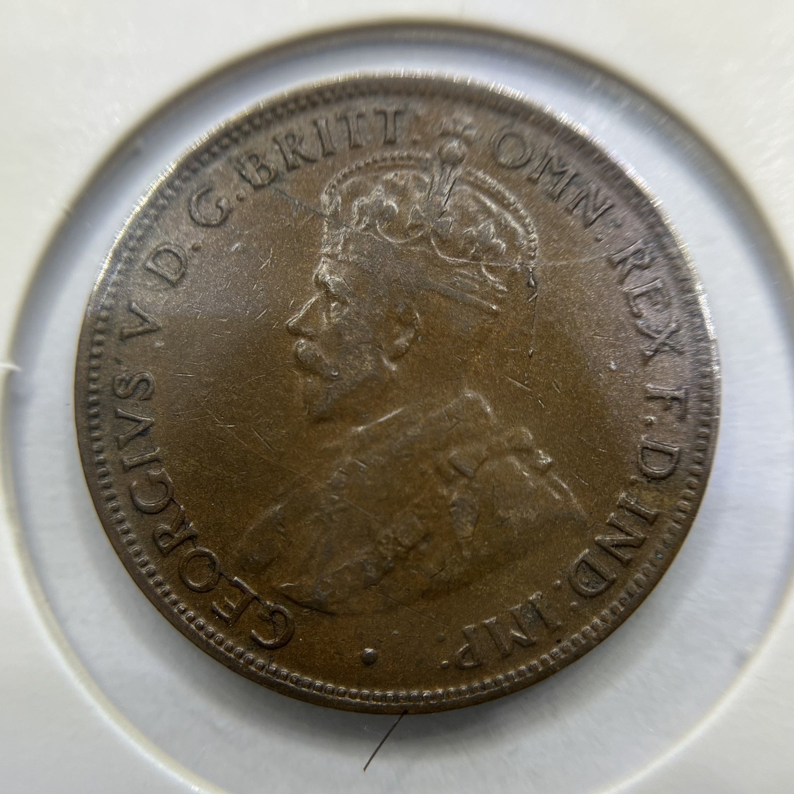 1926 Half Penny Error Coin - Half Moon and Pigtail gFine - George V