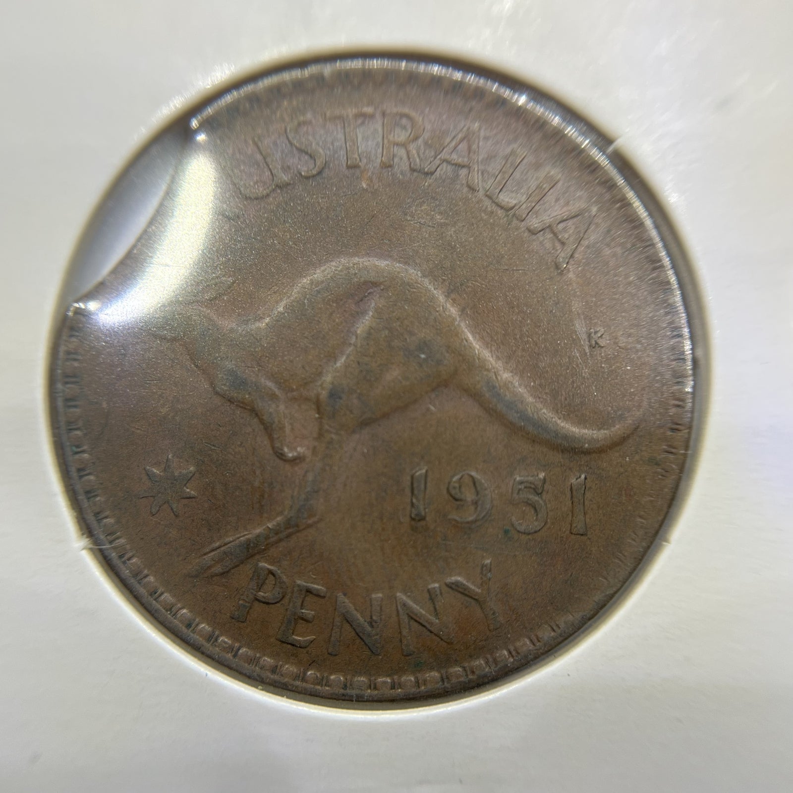 1951 Penny Error Coin - Clipped Planchet Rim Bite - Predecimal George VI