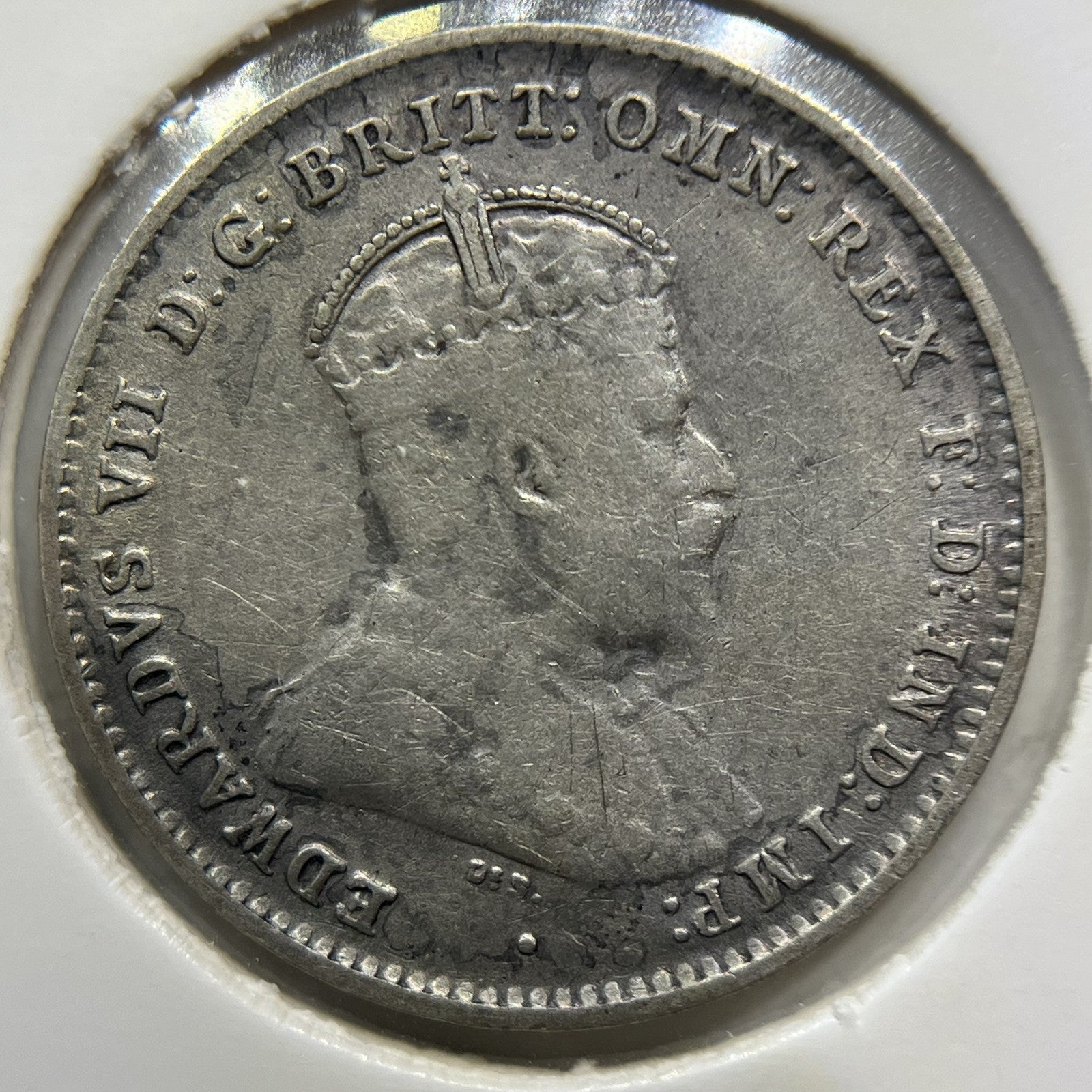 1910 Threepence Coin - about Very Fine - Silver Edward VI First Year of Issue