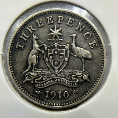 1910 Threepence Coin - good Very Fine - Silver Predecimal Edward VII