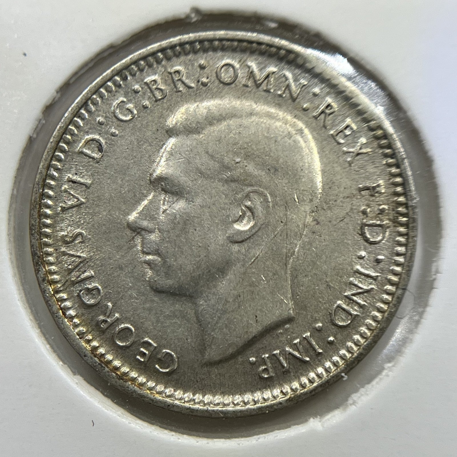 1944 s Threepence Error Coin - Straight Clip VF - George V Silver