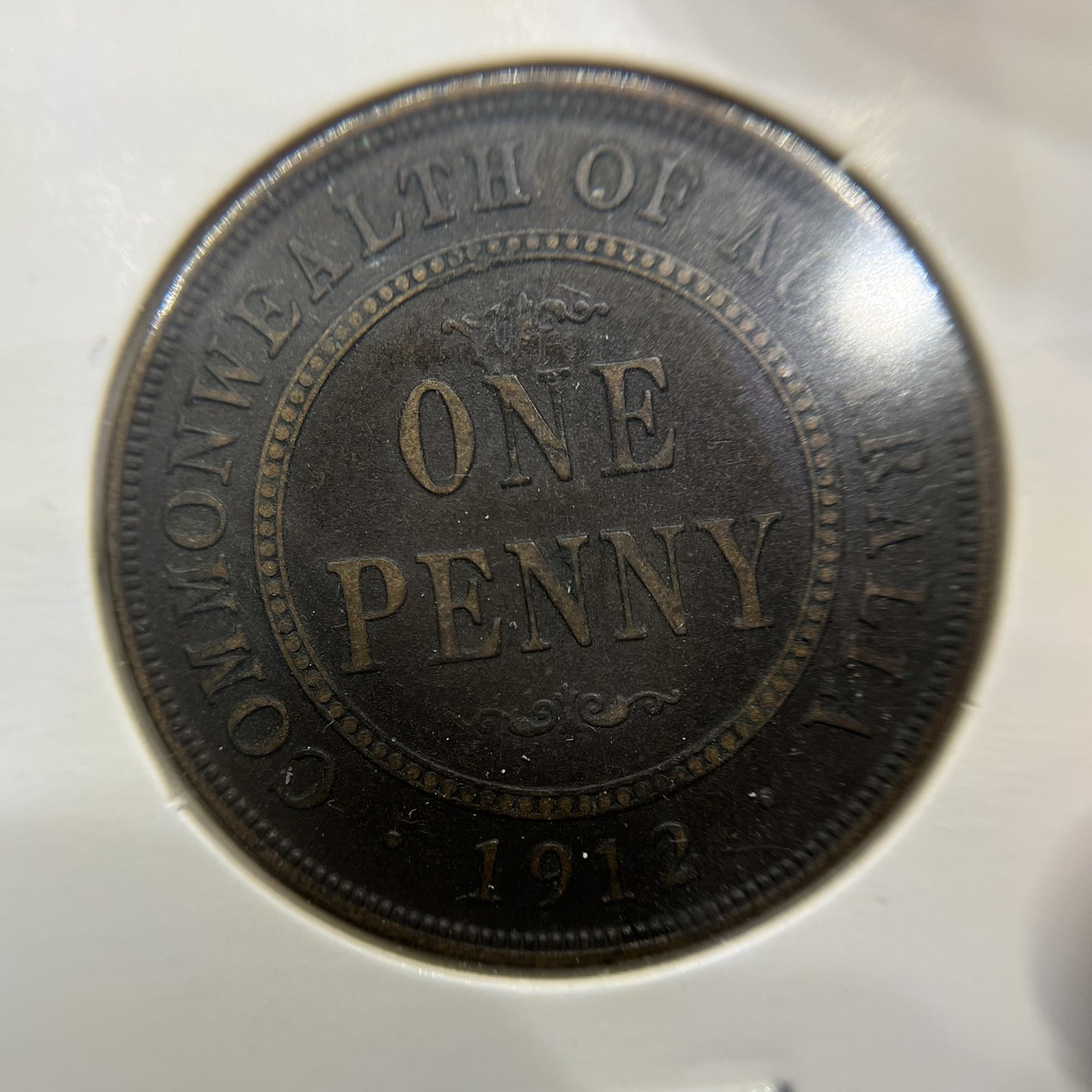 1912 Penny Coin - Obv Planchet Flaw Error on Crown Very Fine - King George V