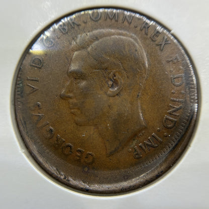 1944 Penny Error Coin - Broadstrike Significant Lip VF - George VI