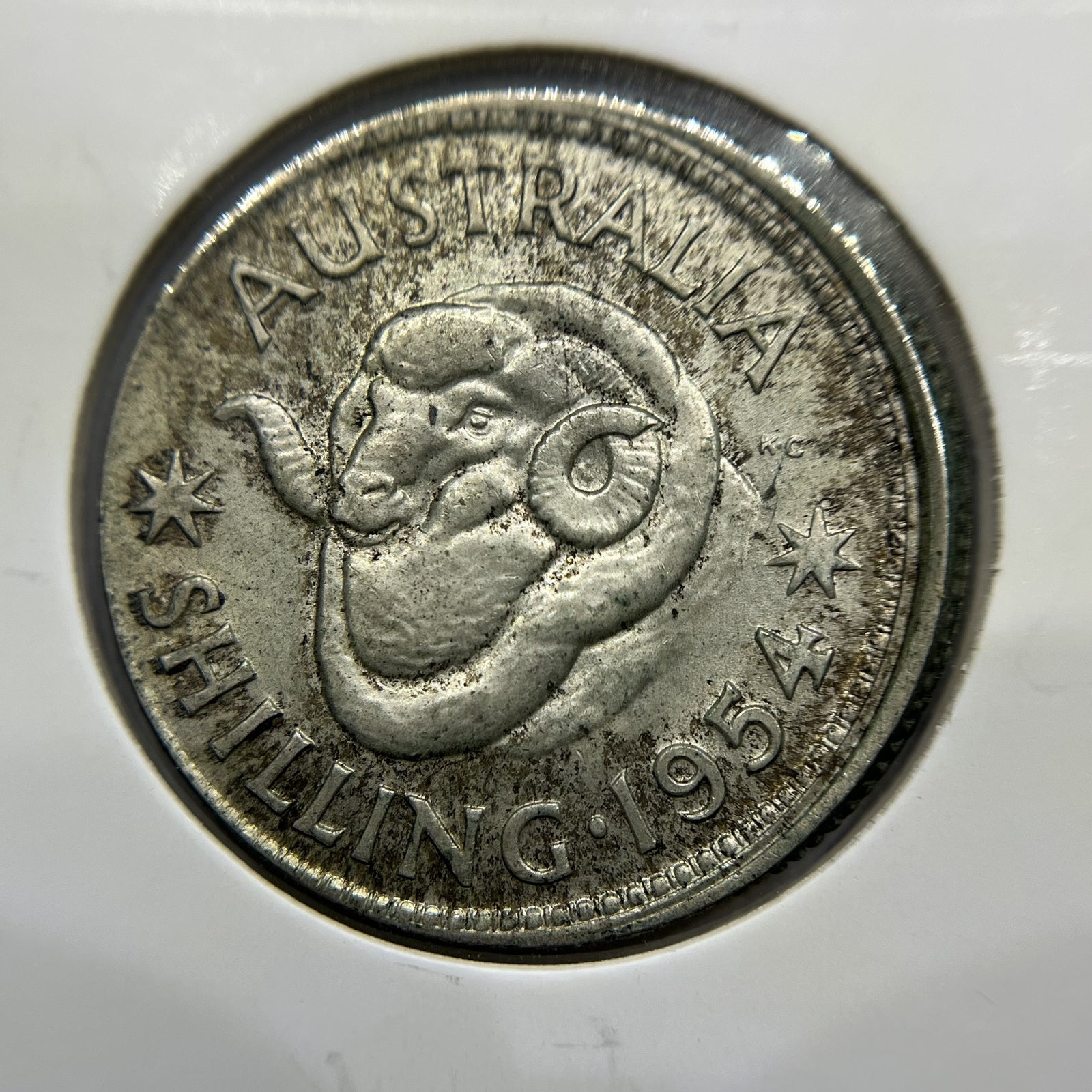 1954 Shilling Error Coin - Struck out of Collar w Lip aUNC - Silver Elizabeth II