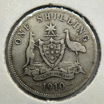 1910 Shilling Coin - almost Fine - Edward VII Silver Predecimal First Year