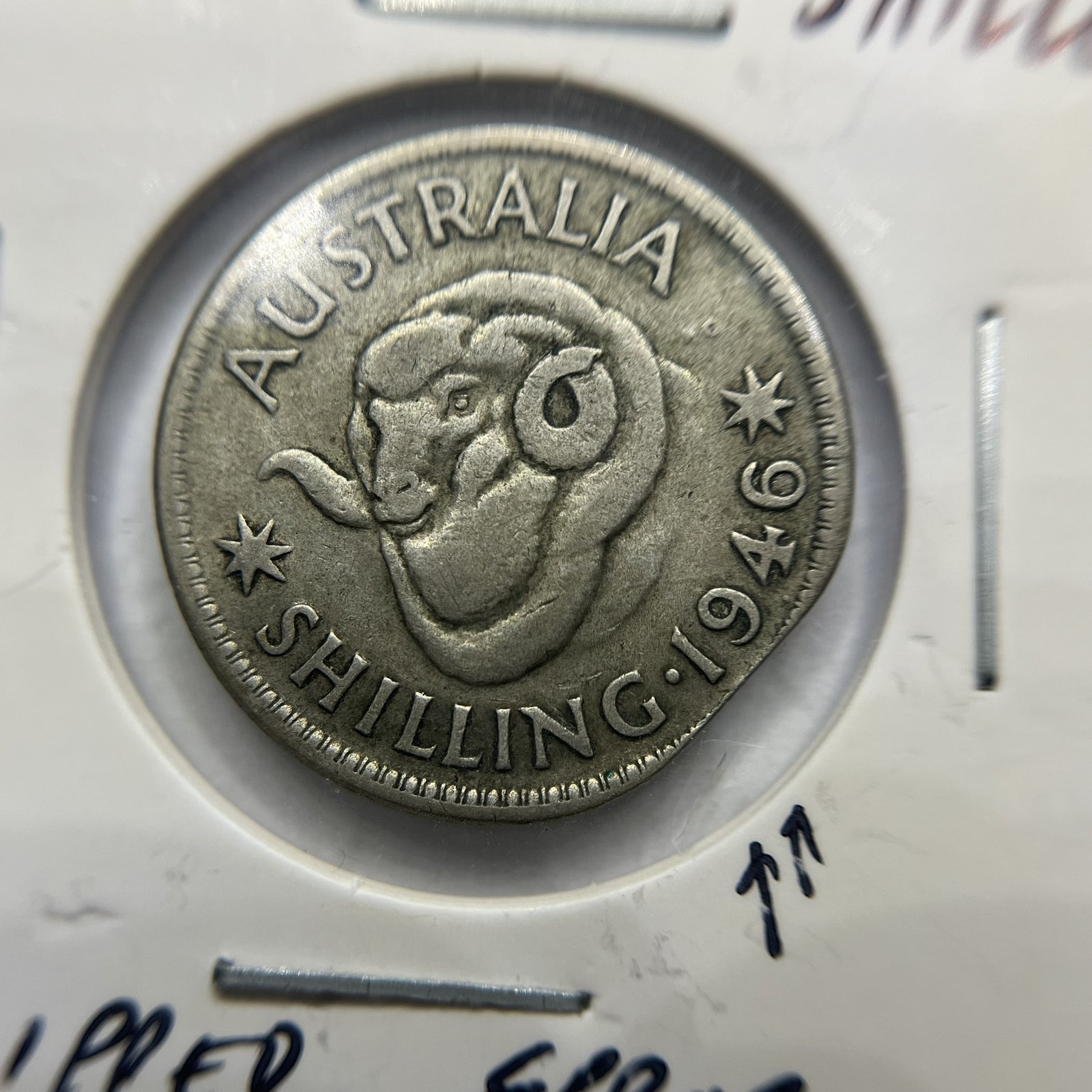 1946 Shilling Error Coin - Straight Clipped Planchet - Silver George VI