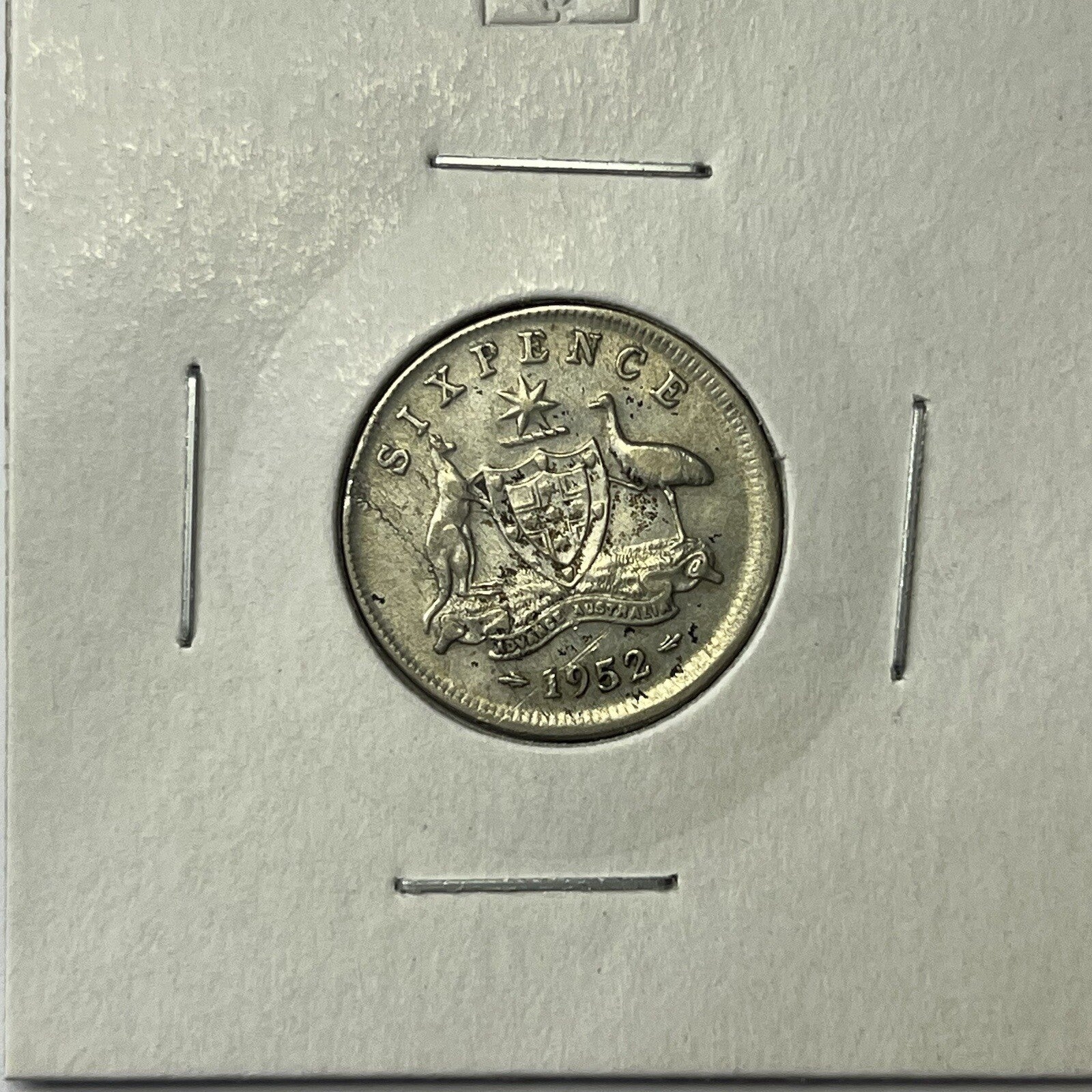1952 Sixpence Coin - BroadStrike Misstrike Error - Silver Scarce Collar