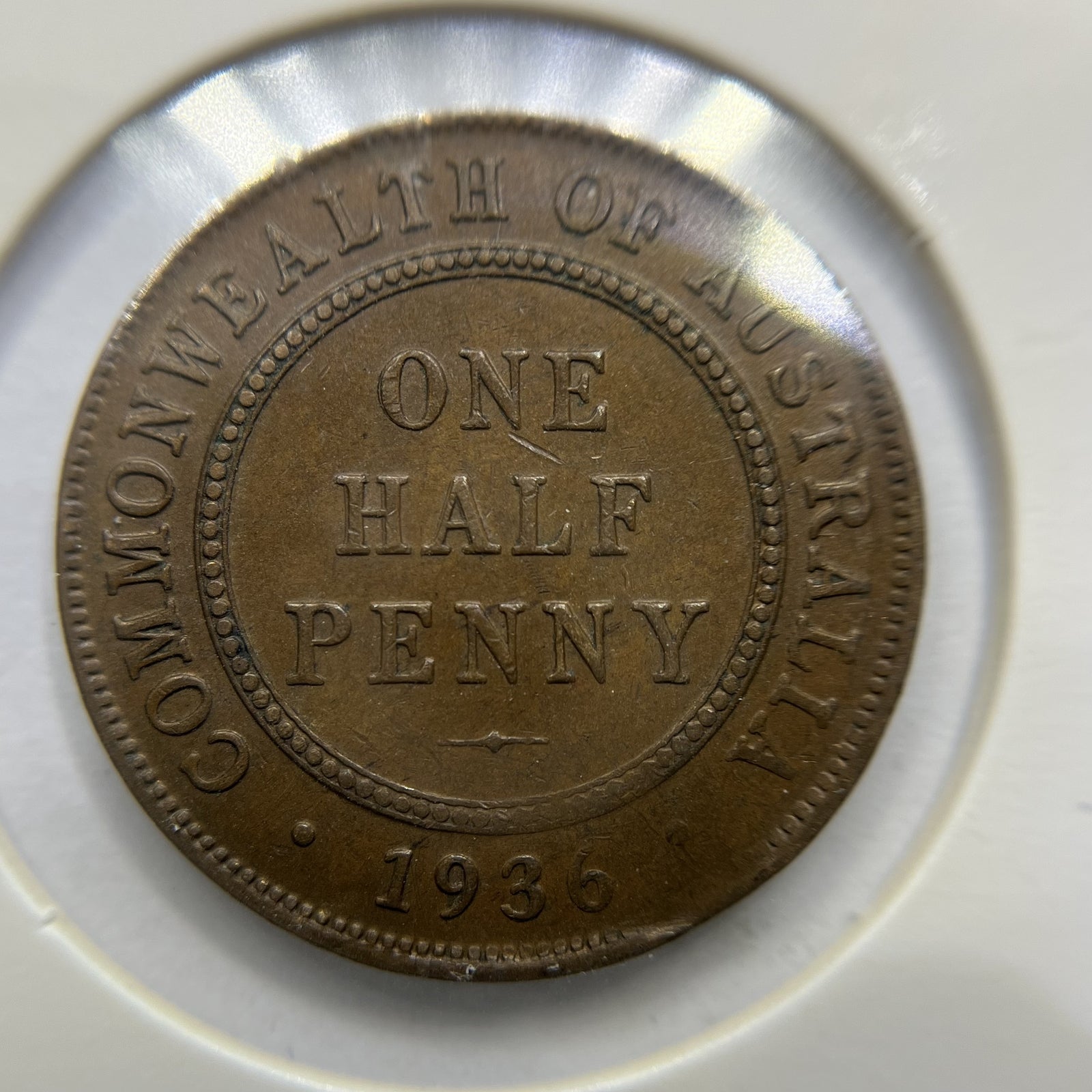 1936 Half Penny Error Coin - Clipped Planchet Rim Bite - Predecimal George V