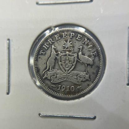 1910 Threepence Coin - Very Fine - Edward VII Silver Predecimal First Year
