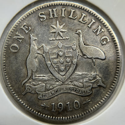 1910 Shilling Coin - Very Fine - Edward VII Silver Predecimal First Year