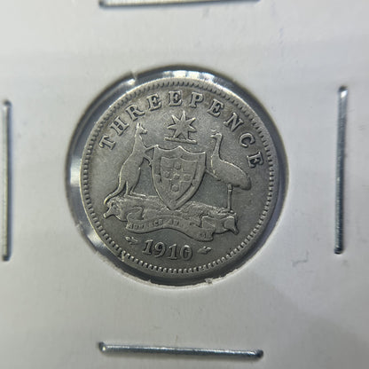 1910 Threepence Coin - Very Fine - Edward VII Silver Predecimal First Year