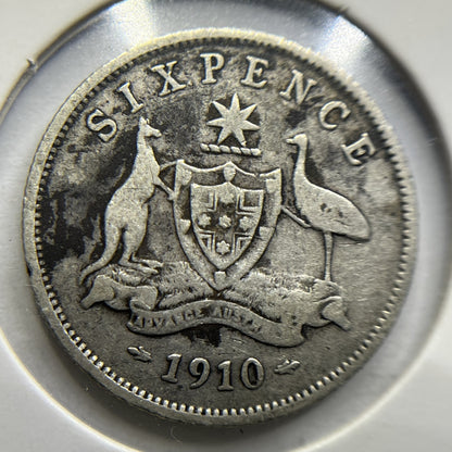 1910 Sixpence Coin - almost Fine - Silver Predecimal Edward VII