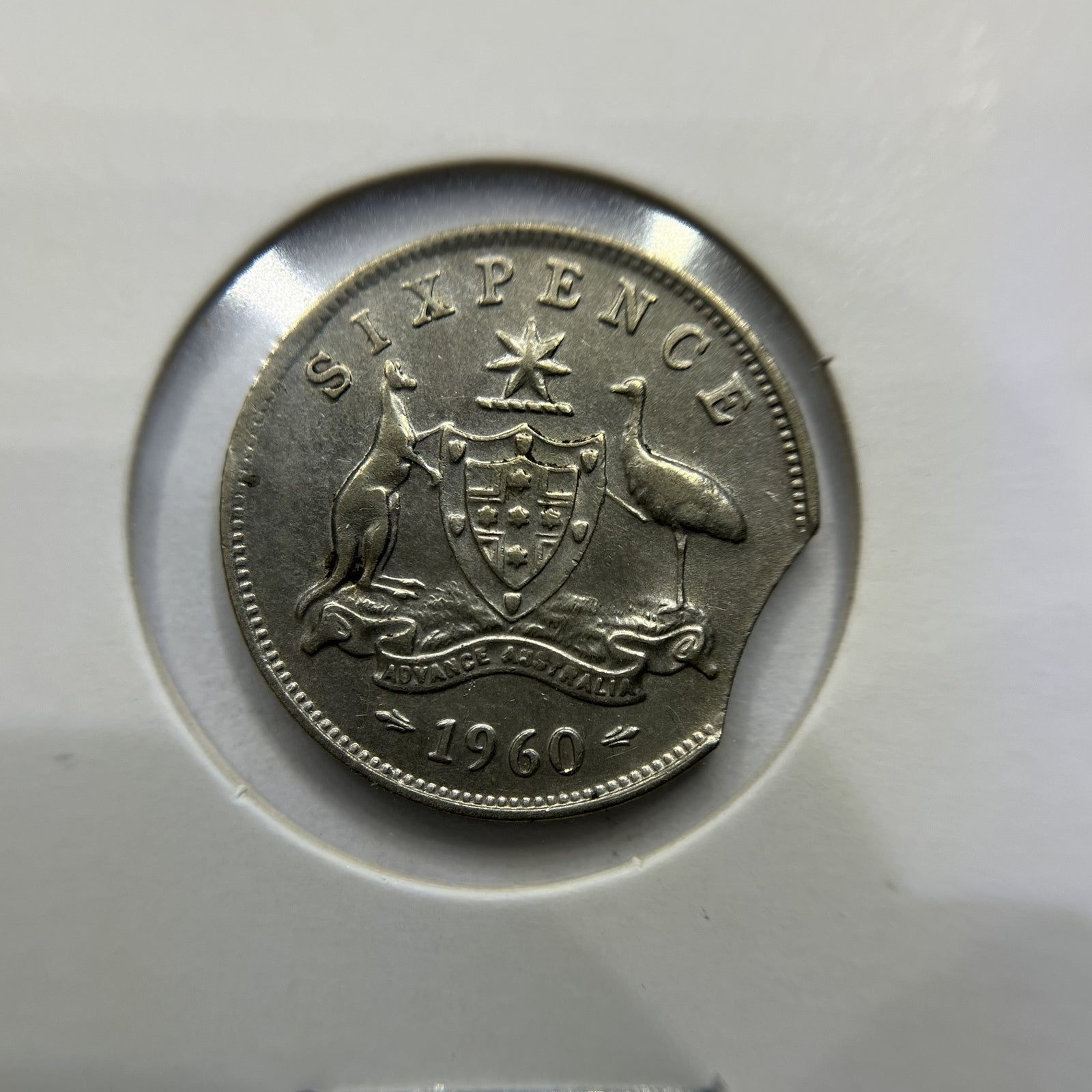 1960 Sixpence Error Coin - Large Clipped Planchet Rim Bite - Silver Elizabeth II