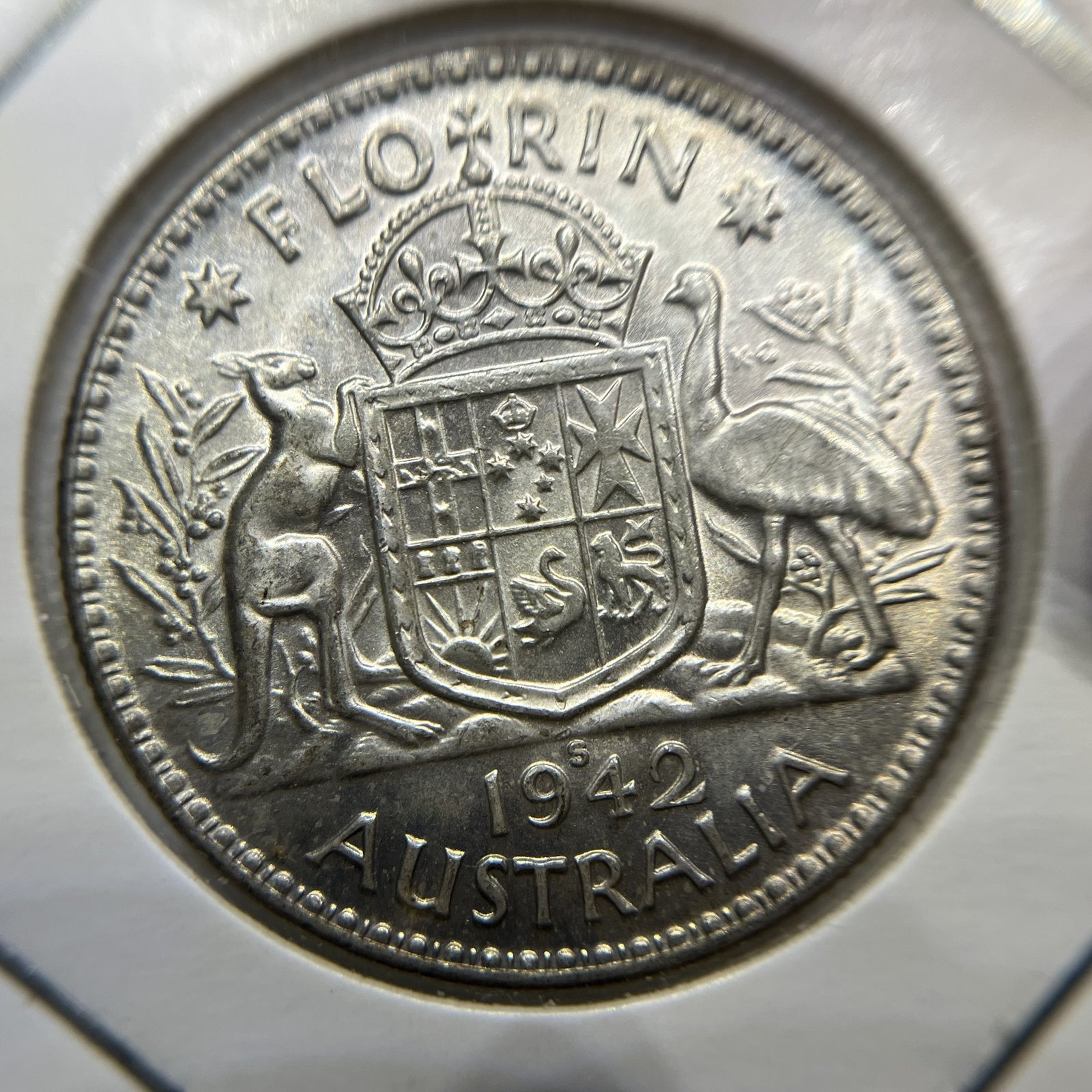 1942 s Florin Coin - almost Uncirculated - George VI Silver Predecimal