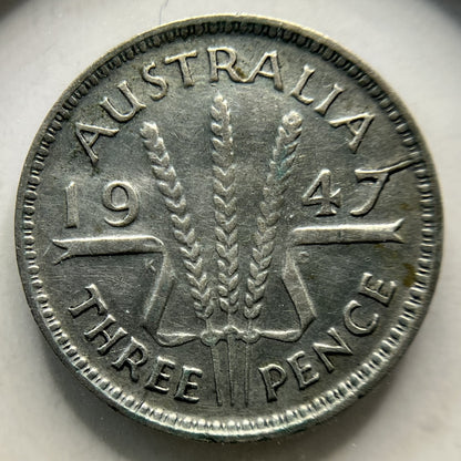 1947 Threepence Error Coin - Die Crack on 7 - Silver George VI Predecimal