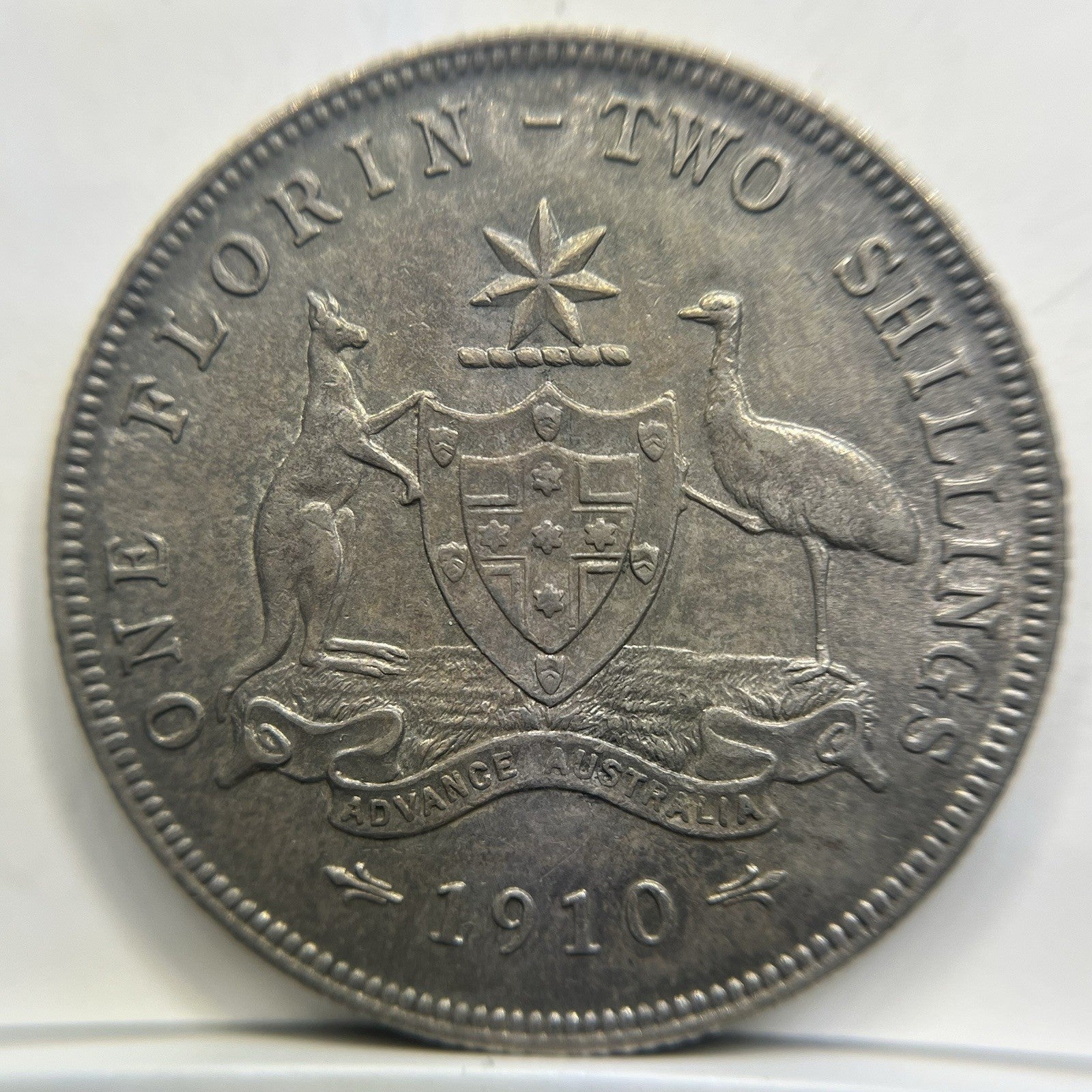 1910 Florin Coin - Uncirculated Toned - CV$3250 Edward VII Silver Predecimal