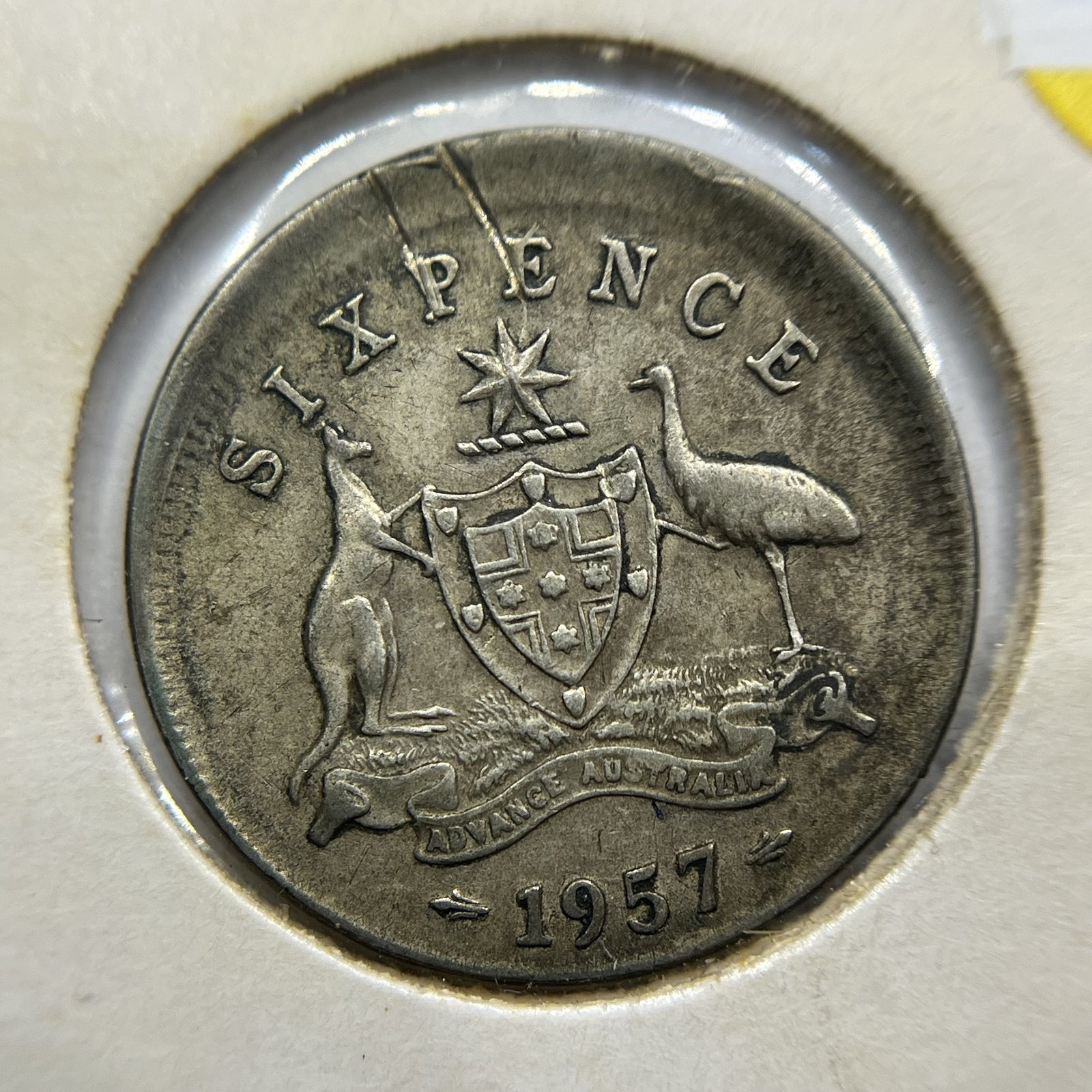 1957 Sixpence Error Coin - Broadstrike Good - Elizabeth II Australia