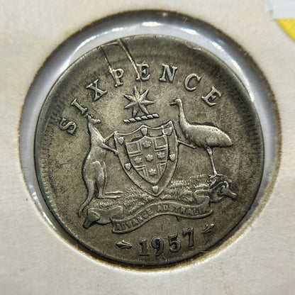 1957 Sixpence Error Coin - Broadstrike Good - Elizabeth II Australia