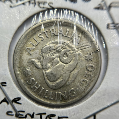 1950 Shilling Error Coin - BroadStrike Misstrike Off Centre - Silver Predecimal
